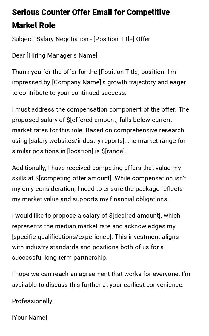 Serious Counter Offer Email for Competitive Market Role Serious Counter Offer Email for Competitive Market Role