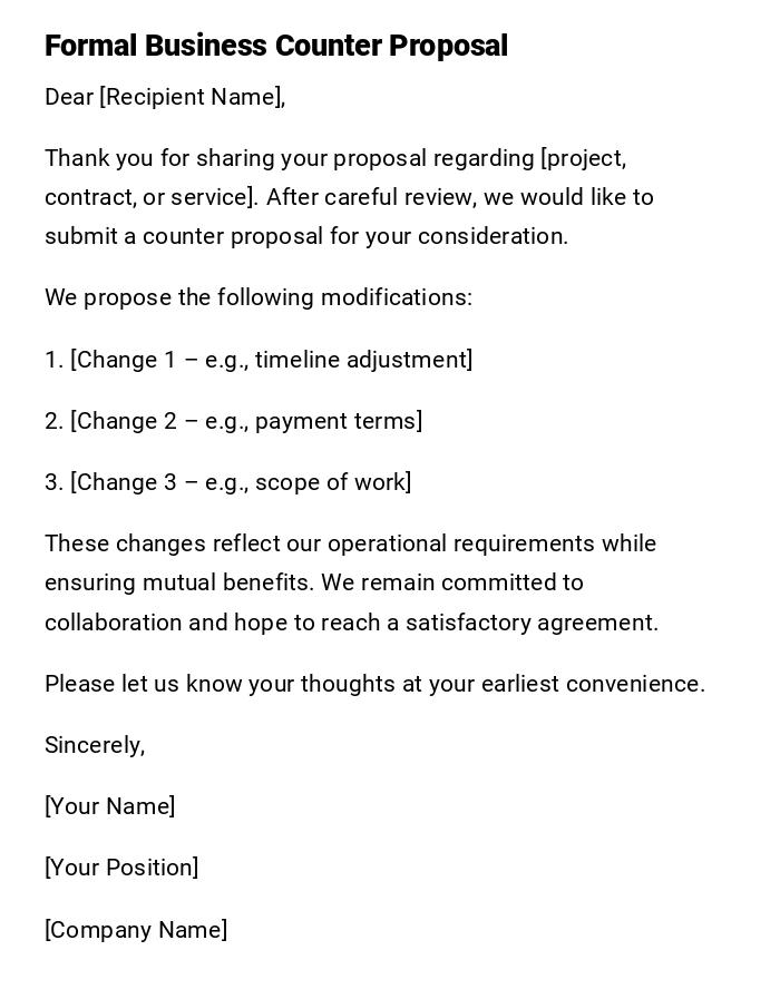 Formal Business Counter Proposal