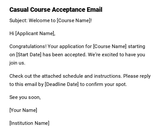 Casual Course Acceptance Email Casual Course Acceptance Email