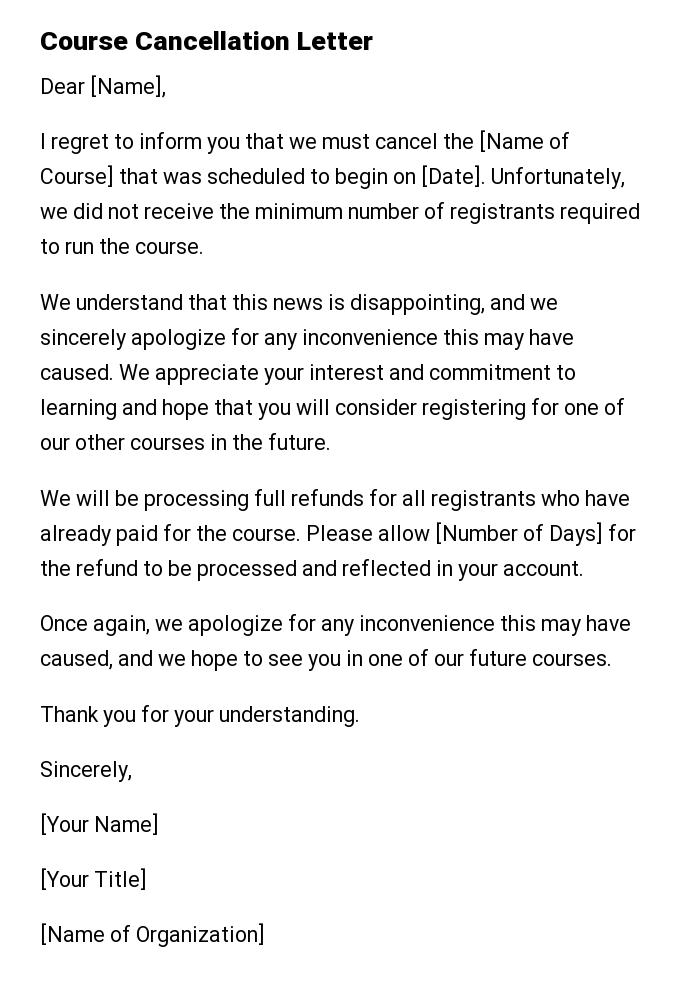Course Cancellation Letter