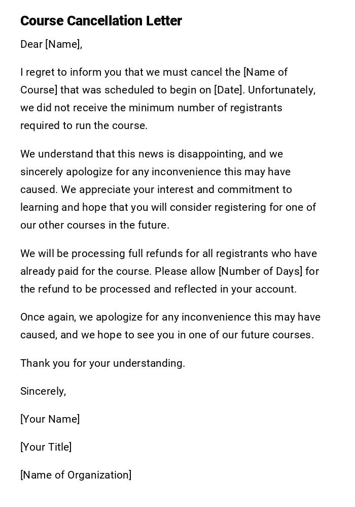 Course Cancellation Letter