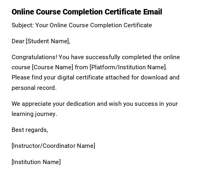 Online Course Completion Certificate Email Online Course Completion Certificate Email
