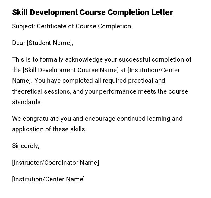 Skill Development Course Completion Letter Skill Development Course Completion Letter