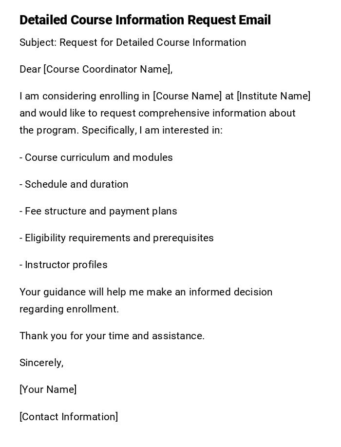 Detailed Course Information Request Email Detailed Course Information Request Email