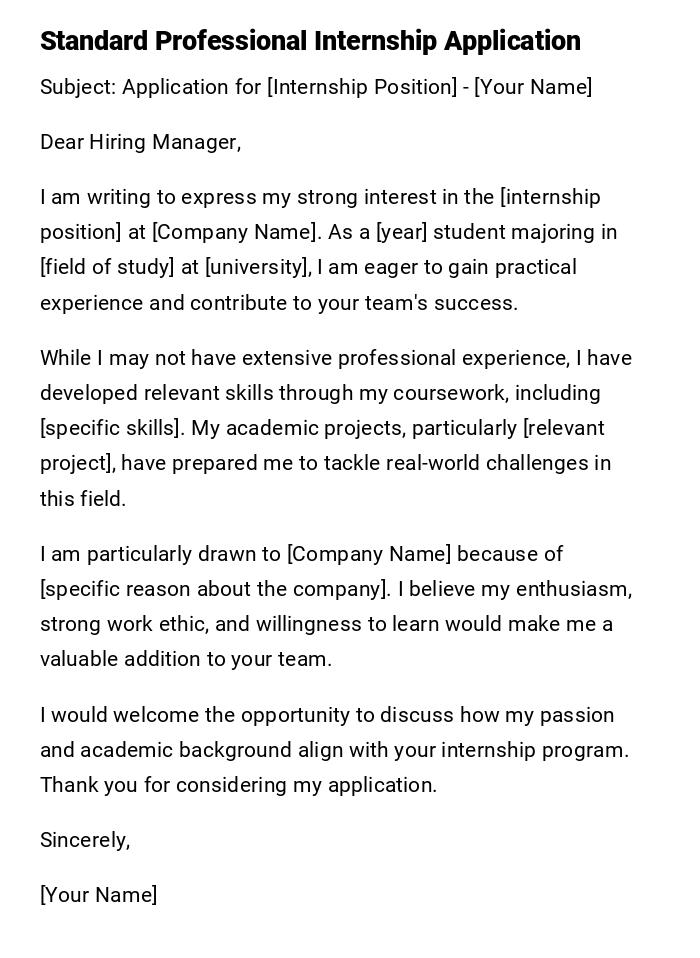 Standard Professional Internship Application Standard Professional Internship Application
