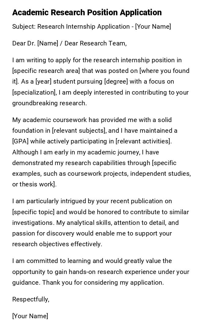 Academic Research Position Application Academic Research Position Application