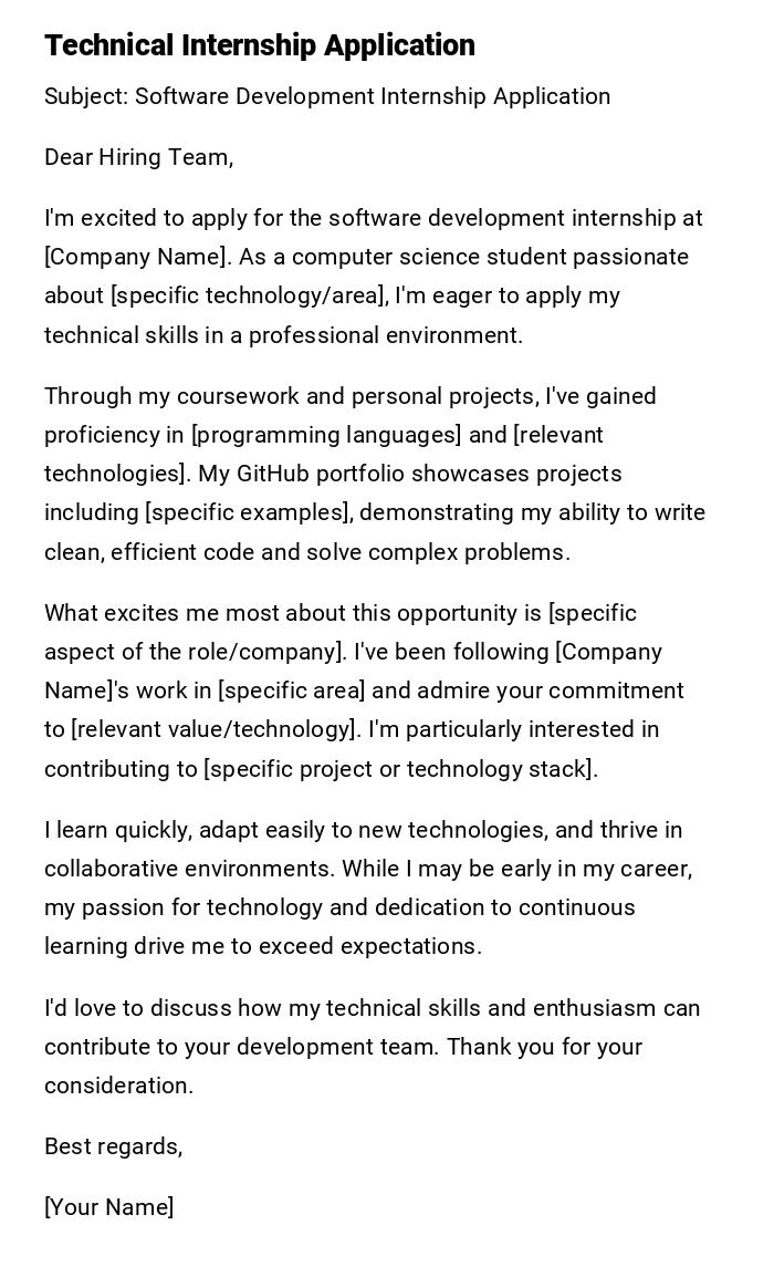 Technical Internship Application Technical Internship Application