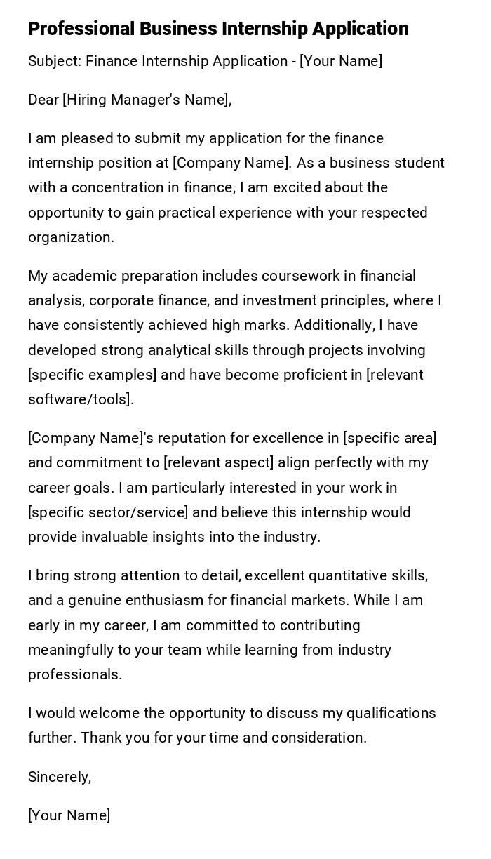 Professional Business Internship Application Professional Business Internship Application