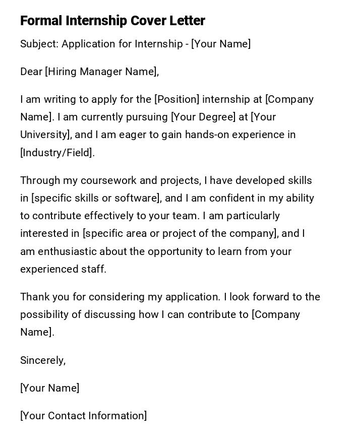 Formal Internship Cover Letter Formal Internship Cover Letter