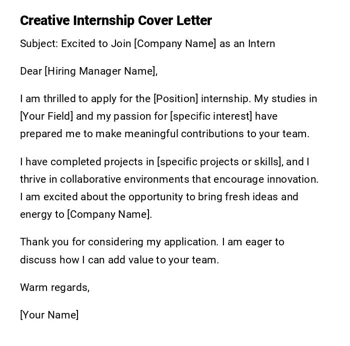 Creative Internship Cover Letter Creative Internship Cover Letter