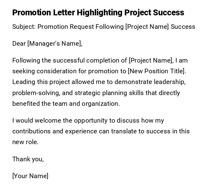 Promotion Letter Highlighting Project Success Promotion Letter Highlighting Project Success