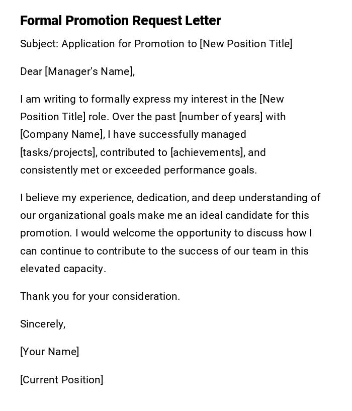 Formal Promotion Request Letter Formal Promotion Request Letter