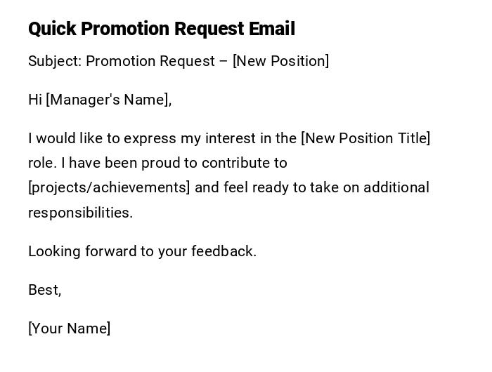 Quick Promotion Request Email Quick Promotion Request Email