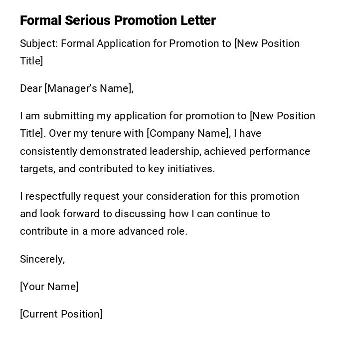 Formal Serious Promotion Letter Formal Serious Promotion Letter