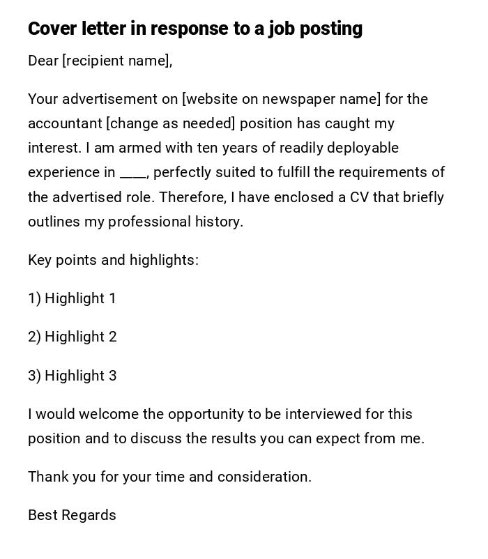 Cover letter in response to a job posting Cover letter in response to a job posting
