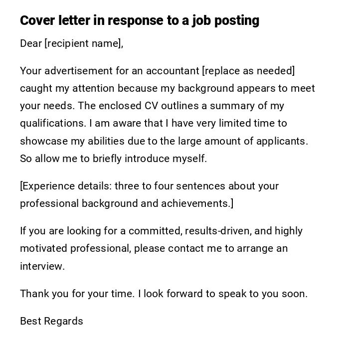 Cover letter in response to a job posting Cover letter in response to a job posting