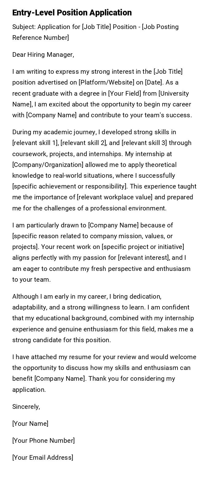 Entry-Level Position Application Entry-Level Position Application