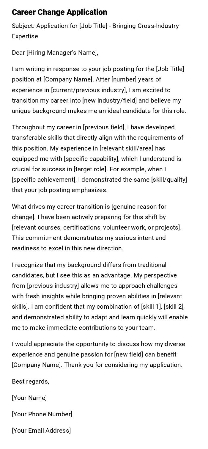 Career Change Application Career Change Application