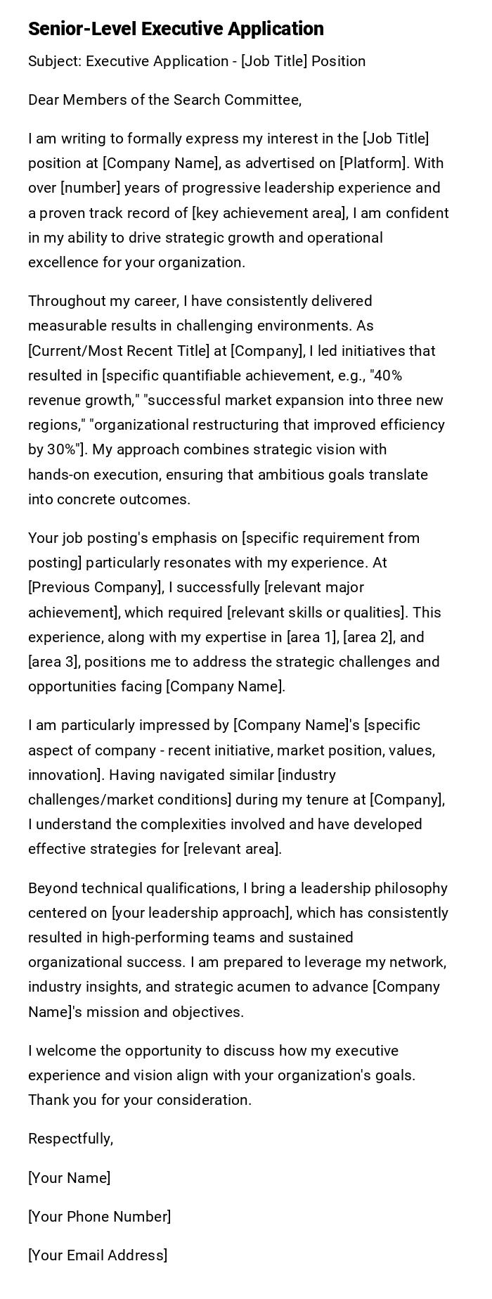 Senior-Level Executive Application Senior-Level Executive Application