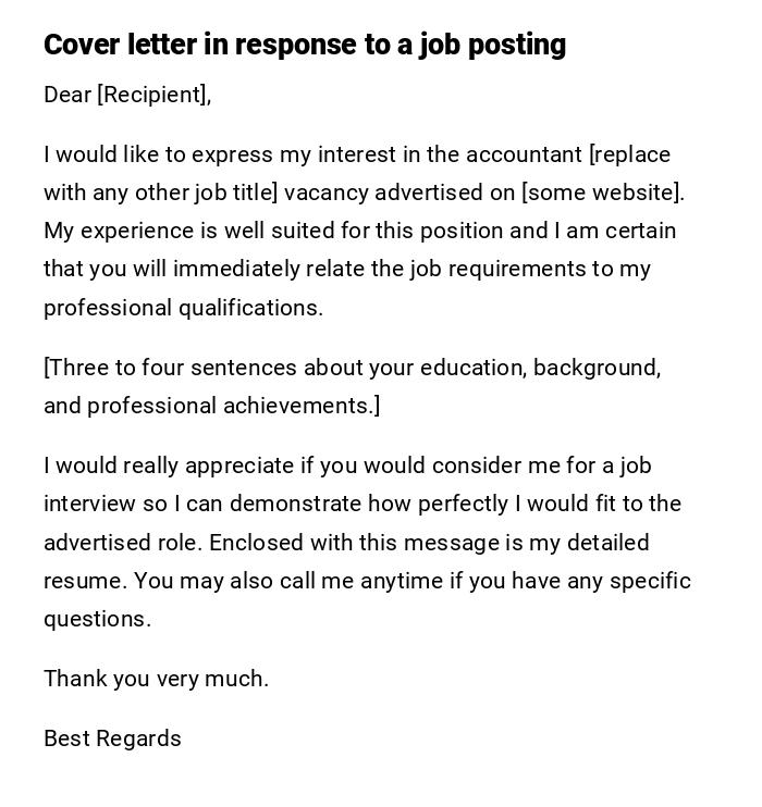 Cover letter in response to a job posting Cover letter in response to a job posting