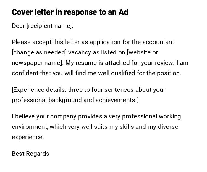 Cover letter in response to an Ad Cover letter in response to an Ad