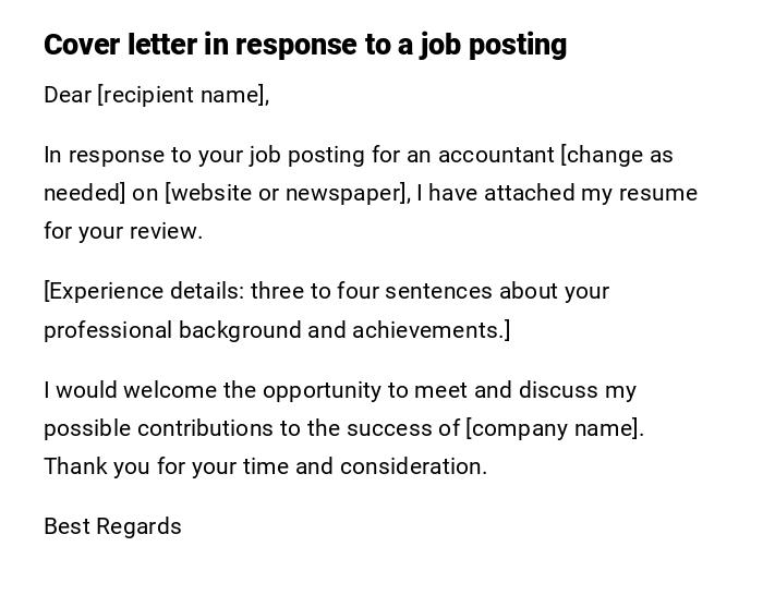 Cover letter in response to a job posting Cover letter in response to a job posting
