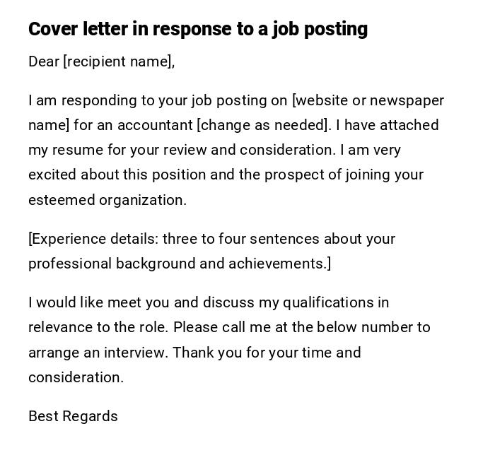Cover letter in response to a job posting Cover letter in response to a job posting