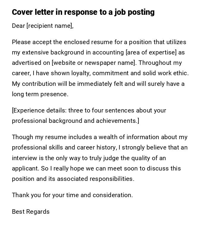 Cover letter in response to a job posting Cover letter in response to a job posting