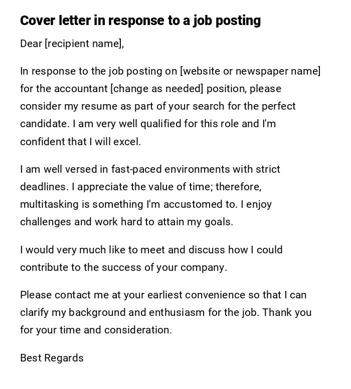 Cover letter in response to a job posting Cover letter in response to a job posting