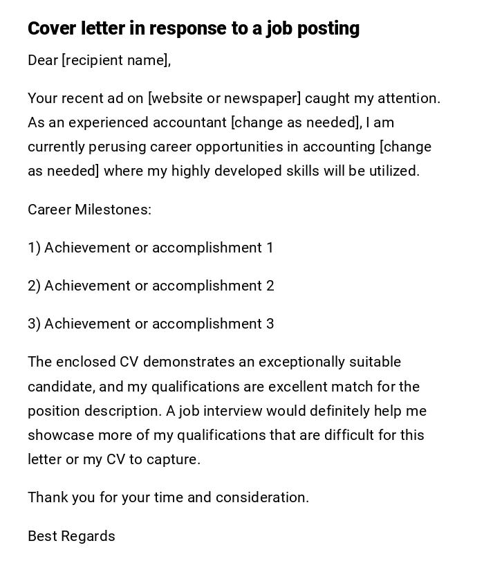 Cover letter in response to a job posting Cover letter in response to a job posting