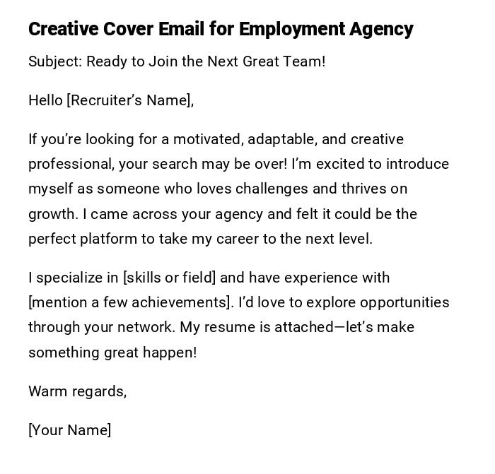 Creative Cover Email for Employment Agency Creative Cover Email for Employment Agency