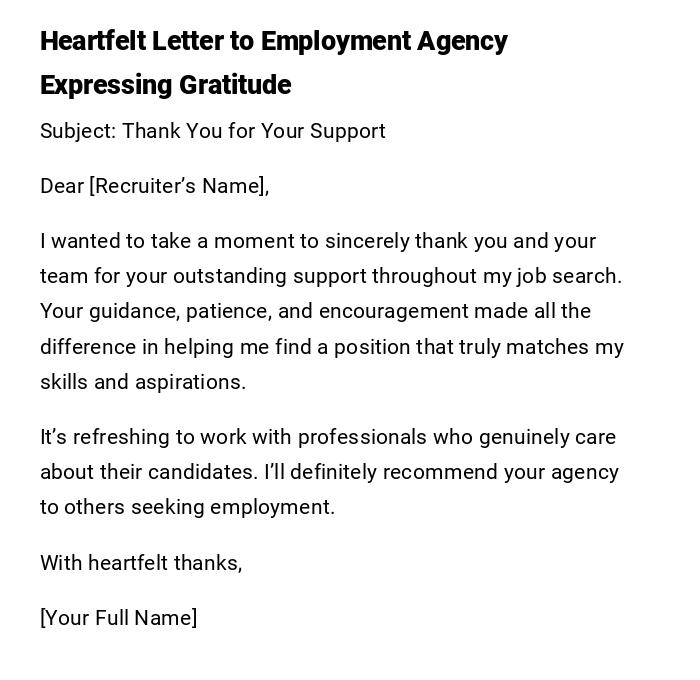 Heartfelt Letter to Employment Agency Expressing Gratitude Heartfelt Letter to Employment Agency Expressing Gratitude
