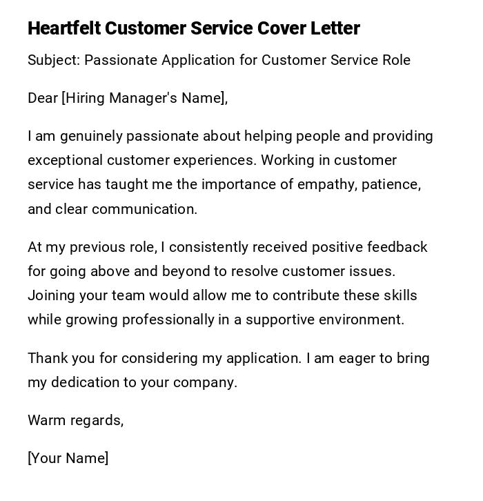 Heartfelt Customer Service Cover Letter