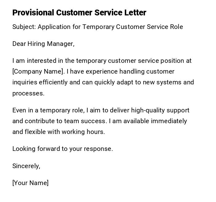 Provisional Customer Service Letter