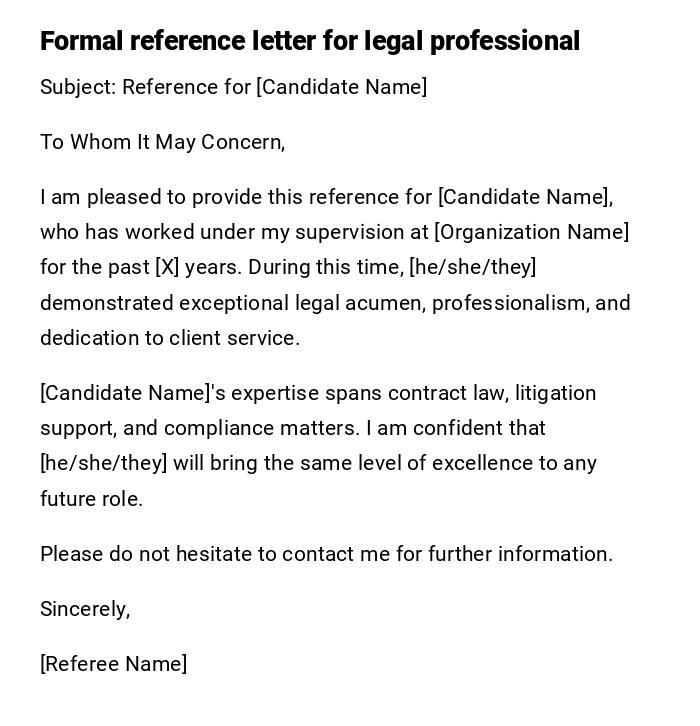 Formal reference letter for legal professional Formal reference letter for legal professional