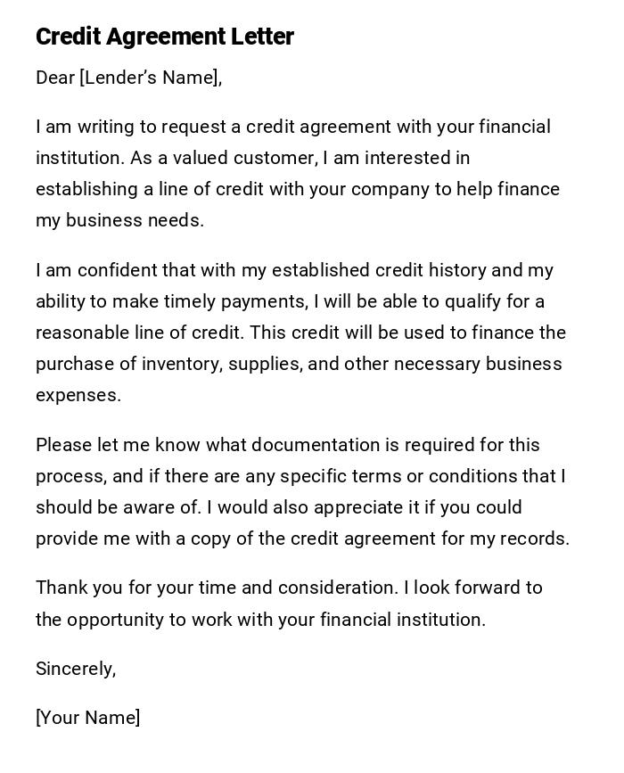 Credit Agreement Letter