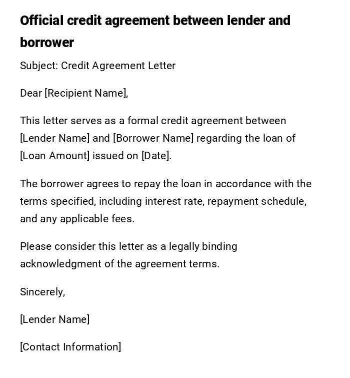 Official credit agreement between lender and borrower Official credit agreement between lender and borrower