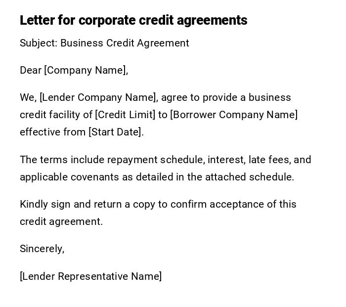 Letter for corporate credit agreements Letter for corporate credit agreements
