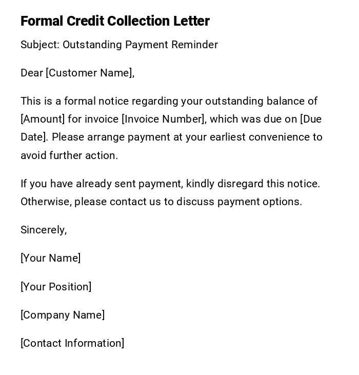 Formal Credit Collection Letter