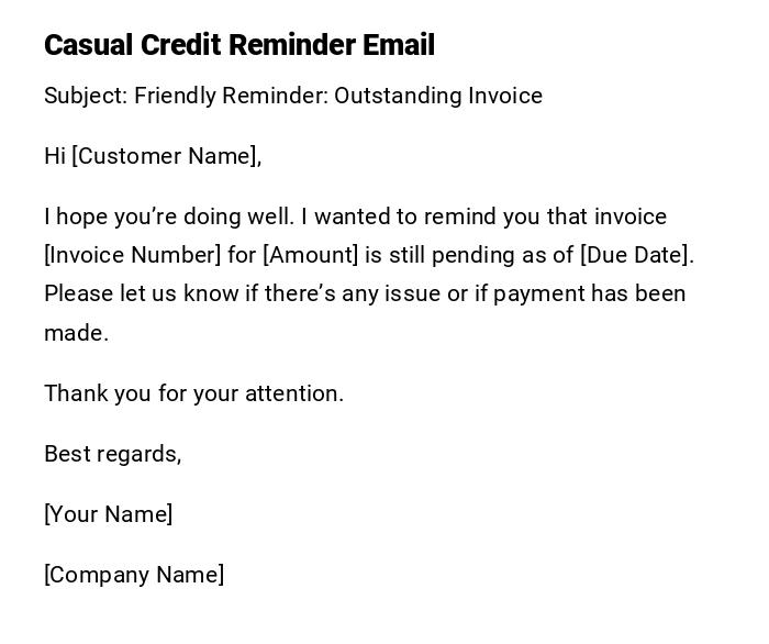 Casual Credit Reminder Email