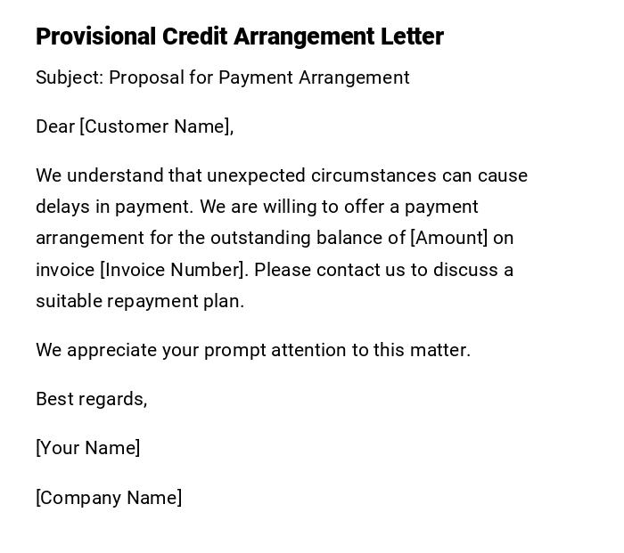 Provisional Credit Arrangement Letter