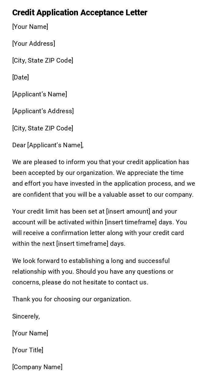 Credit Application Acceptance Letter