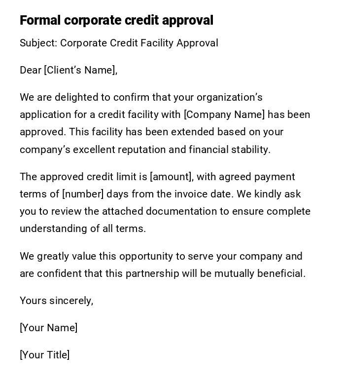Formal corporate credit approval Formal corporate credit approval