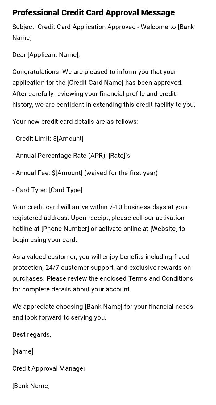 Professional Credit Card Approval Message Professional Credit Card Approval Message