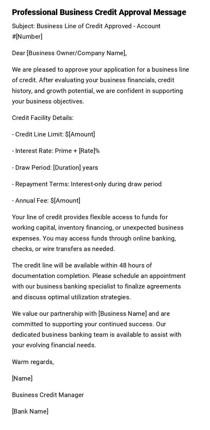 Professional Business Credit Approval Message Professional Business Credit Approval Message