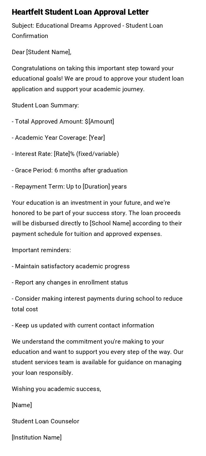 Heartfelt Student Loan Approval Letter Heartfelt Student Loan Approval Letter