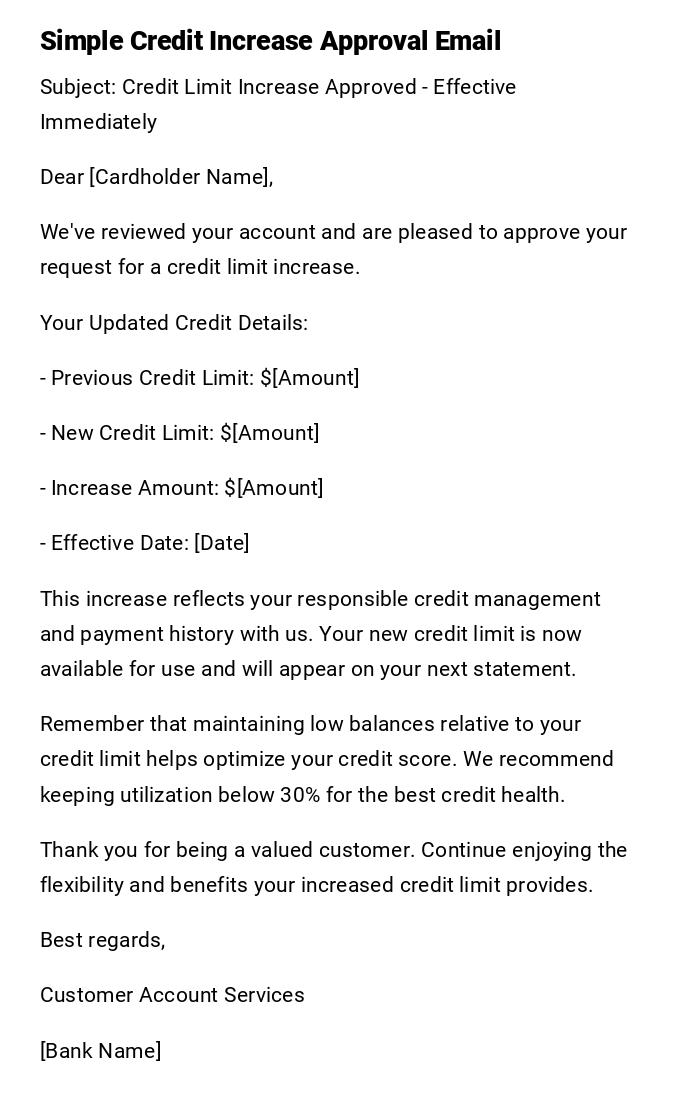 Simple Credit Increase Approval Email Simple Credit Increase Approval Email