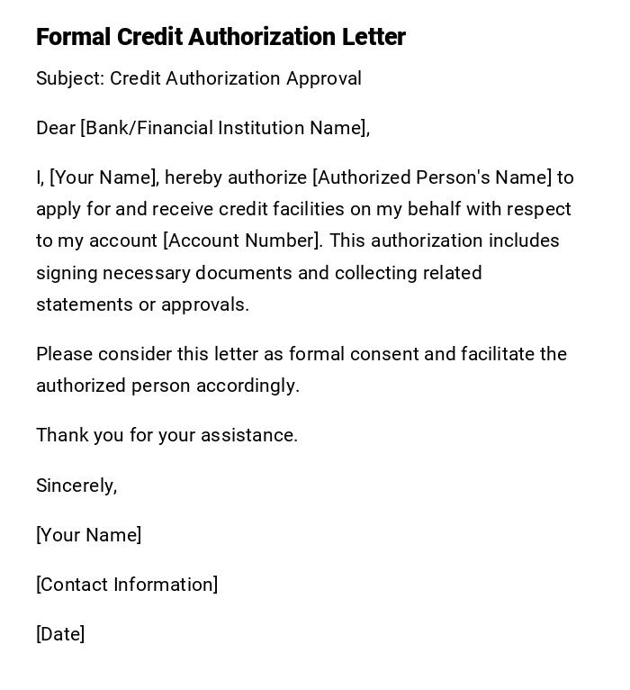 Formal Credit Authorization Letter Formal Credit Authorization Letter