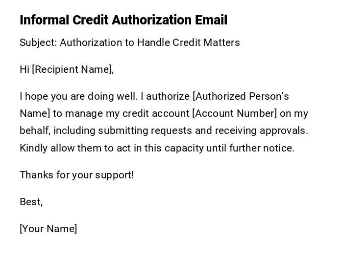 Informal Credit Authorization Email Informal Credit Authorization Email