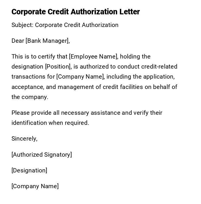 Corporate Credit Authorization Letter Corporate Credit Authorization Letter